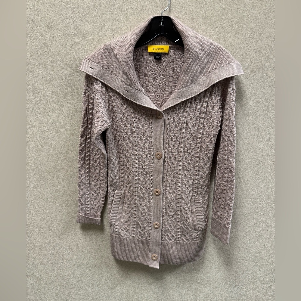 St. John Yellow Label Wool Lilac Shawl Collar Cardigan Size P/XS